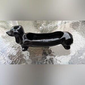 Black plastic Dachshund planter/candy dish.